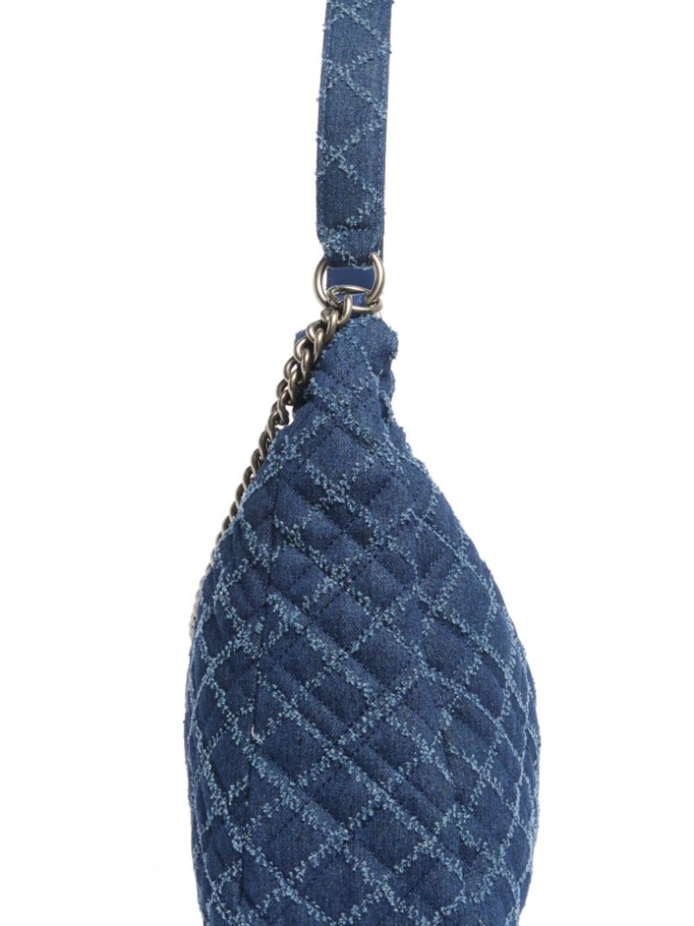 Kurt Geiger Brixton Large Blue Denim Quilted Hobo Bag Purse Chain Strap Lock NWT - Picture 3 of 5